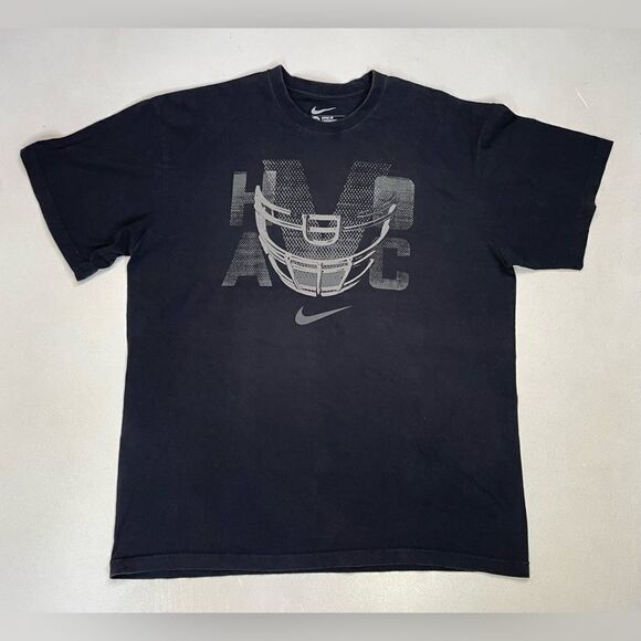 Nike Football Helmet Center Swoosh Graphic T-shirt Men XL Black Short Sleeve - Picture 1 of 5